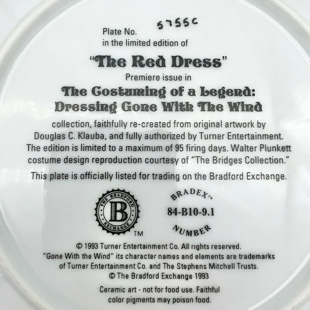 Bradford Exchange The Red Dress Gone With The Wind 1993 Collectors Plate